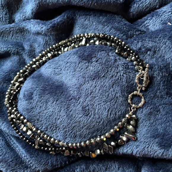 Silpada Hematite, Onyx, .925 Sterling Silver Beaded Necklace Toggle Clasp N1094 - Picture 2 of 7